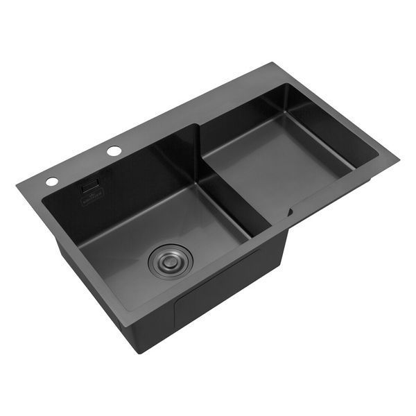 Комплект для кухні Kroner графіт: Кухонна мийка KRP Schwarze 7848LHM PVD + Змішувач з гнучким виливом KRP Edelstahl Klassisch PVD031BLK CV023373 фото
