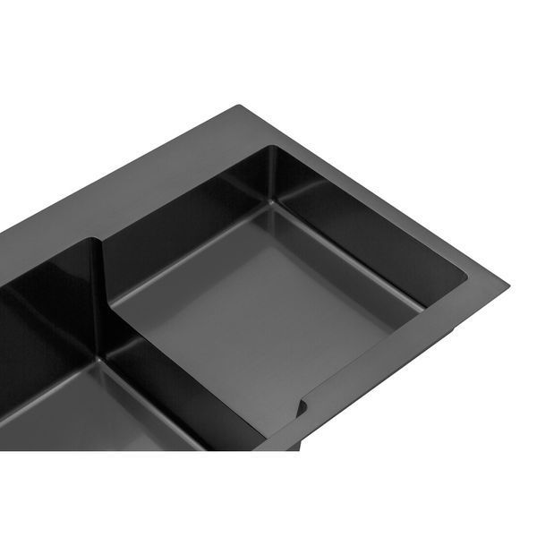 Комплект для кухні Kroner графіт: Кухонна мийка KRP Schwarze 7848LHM PVD + Змішувач з гнучким виливом KRP Edelstahl Klassisch PVD031BLK CV023373 фото