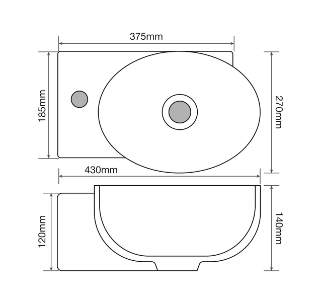 Раковина подвесная Mixxus Premium DIVERSE-1201-R 400х215х140mm с отверстием под смеситель и переливом (MP6506) MP6506 фото