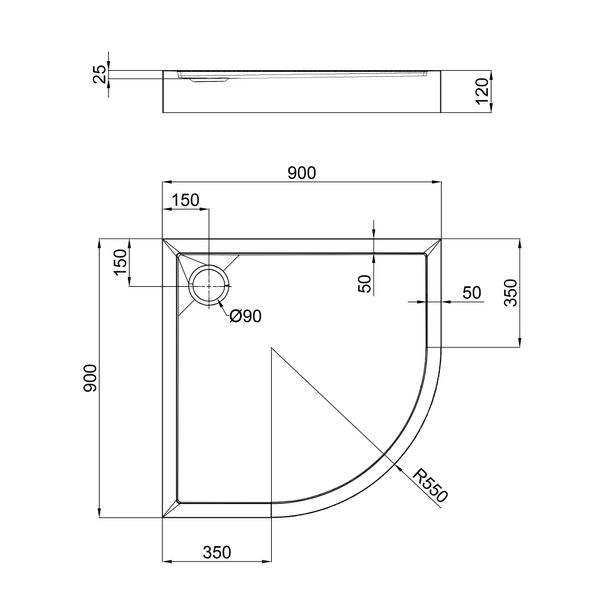 Душовий піддон Qtap Robin 309912C 90x90x12 см + сифон SD00046985 фото