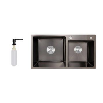 Мойка для кухни с двумя чашами интегрированная Lidz Handmade H7843 (LDH7843BPVD45586) Brushed Black PVD 3,0/1,0 мм SD00051710 фото
