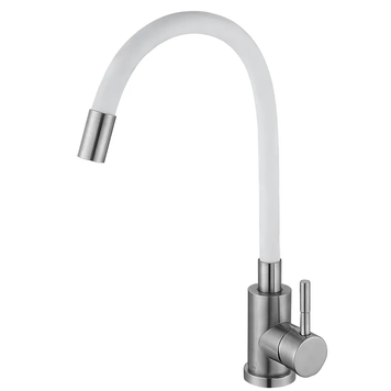Кухонний змішувач з білим силіконовим виливом Zerix LUX-011 Refl.White (нерж. сталь) (ZX4877) ZX4877 фото