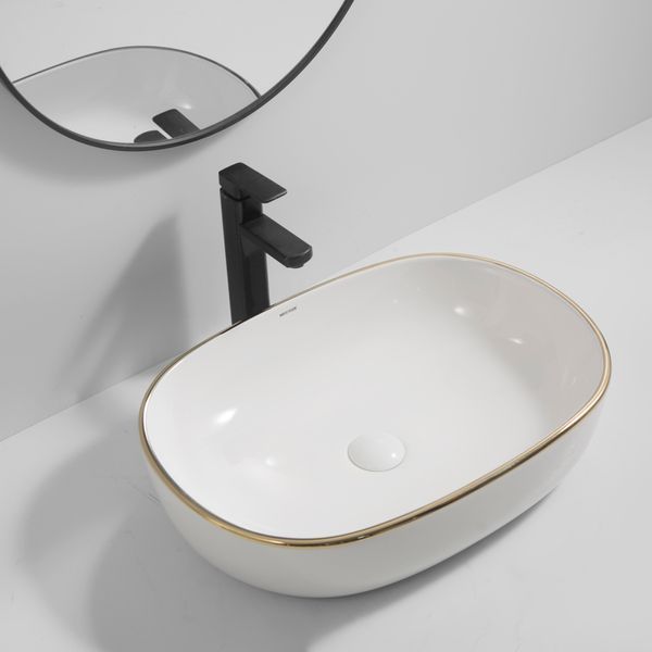 Раковина накладная Mixxus Premium ELLIPSE-0105 EDGE GOLD 600х400х150mm (MP6564) MP6564 фото