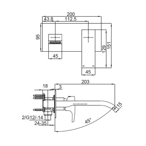 Смеситель для умывальника Koer KB-16007-01 встраиваемый (Цвет хром) (KR3450) KR3450 фото
