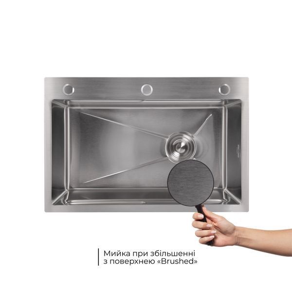Мийка для кухні інтегрована Lidz Handmade H6845 Brushed Steel 3,0/1,0 мм LDH6845BRU49455 SD00055579 фото