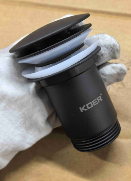 Донний клапан для раковини Koer PW-07-05 1 1/4'' з переливом автоматичний СLICK-СLACK (Колір чорн) (KR5785) KR5785 фото