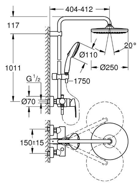 Душова система із одноважільним змішувачем настінного монтажу Grohe Tempesta System 250 (26673001) 26673001 фото