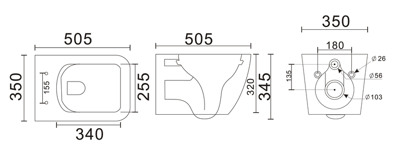 Унітаз підвісний Mixxus Premium QUADRO-0305-R GRAY 510x350x345mm система змиву RIMLESS (MP6656) MP6656 фото