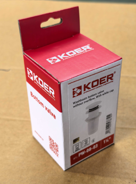 Донный клапан для раковины Koer PW-08-03 1 1/4'' без перелива автоматический СLICK-СLACK (Цвет белый) (KR5787) KR5787 фото