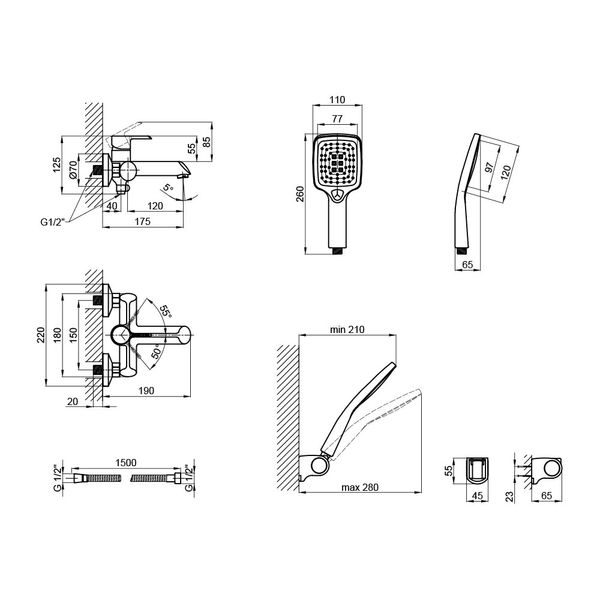 Змішувач для ванни Qtap Grand (з душовим гарнітуром) QTGRABCR006 Chrome/Black SD00039606 фото