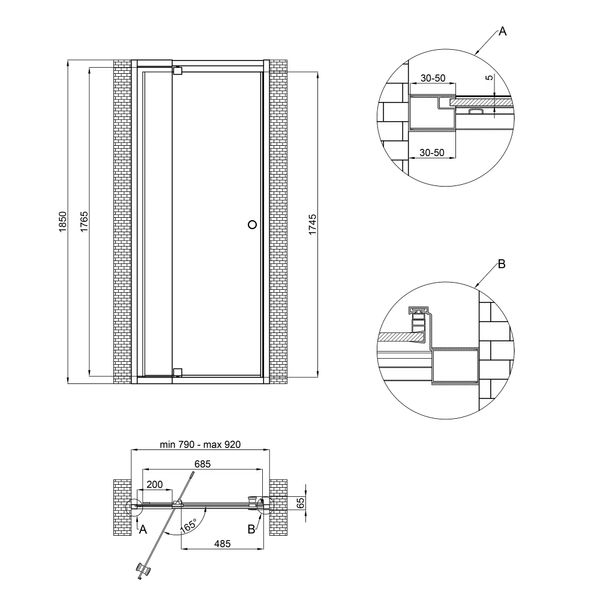 Душові двері в нішу Qtap Pisces WHI208-9.CP5 79-92х185 см, скло Pattern 5 мм SD00039721 фото