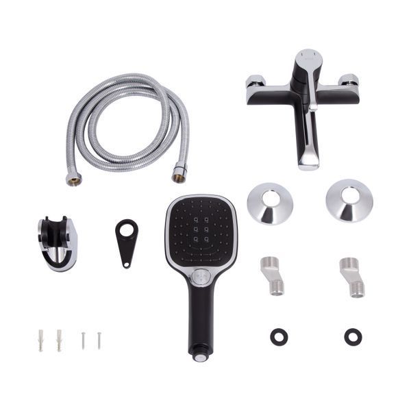 Смеситель для ванны Qtap Grand (c душевым гарнитуром) QTGRABCR006 Chrome/Black SD00039606 фото