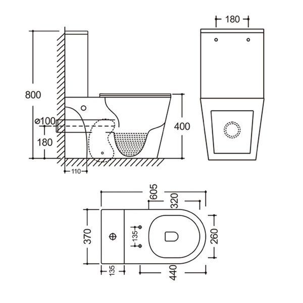 Унитаз-компакт Mixxus BEVEL-0405-R 605х370х800mm, система смыва RIMLESS (MI6728) MI6728 фото