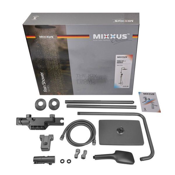 Комплект 2 в 1 MIXXUS PREMIUM TERRA Graphite: Душевая колонна 009-J + Смеситель для умывальника 001 (NUT), латунь, графит MI385383 фото