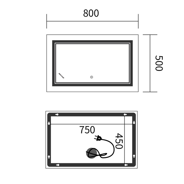 Дзеркало Mixxus Premium QUADRO MR20-50x80-Reverse з Led Touch, Anti-fog, димером, регулятором яскравості (MP6620) MP6620 фото