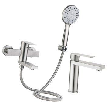 Комплект змішувачів Lidz Nexus Nickel 2 в 1 для ванни та раковини (LDNEX006NKS49186 + LDNEX001FNKS49184) SD310308 фото