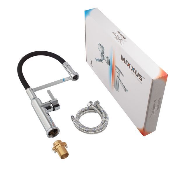 Змішувач для кухні MIXXUS PREMIUM PULL 017 REFL.BLACK (Колір хром+силік.вилив чорний) (MI8277) MI8277 фото