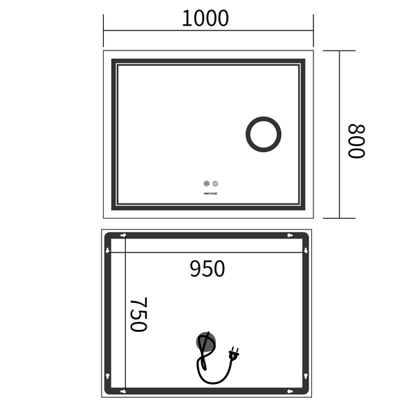 Дзеркало Mixxus Premium QUADRO MR20-100x80 з Led Touch, Anti-fog, димером, регулятором яскравості, лінзою (MP6623) MP6623 фото