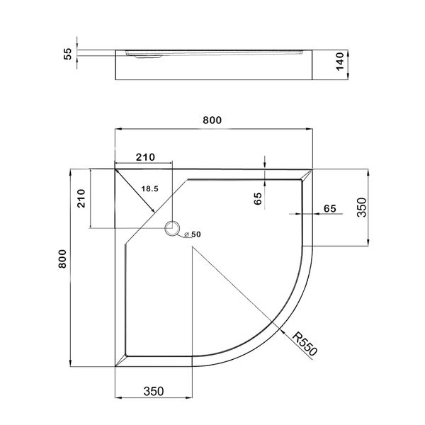 Lidz Душевой поддон KAPIELKA ST80x80x14 низкий, полукруглый, диаметр слива 52 мм SD00050739 фото