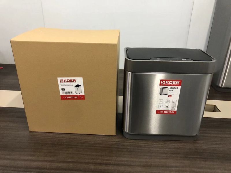 Відро для сміття сенсорне прямокутне KOER TC-020312-02 12 л (колір нержавійка) (KR5586) KR5586 фото
