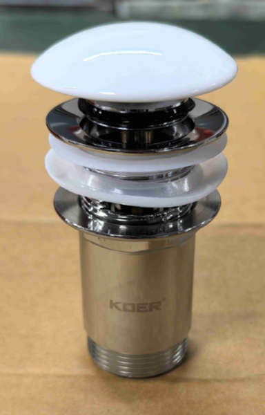Донный клапан для раковины Koer PW-07-11 1 1/4'' с переливом автоматический СLICK-СLACK (Белая керам.накл.) (KR5784) KR5784 фото