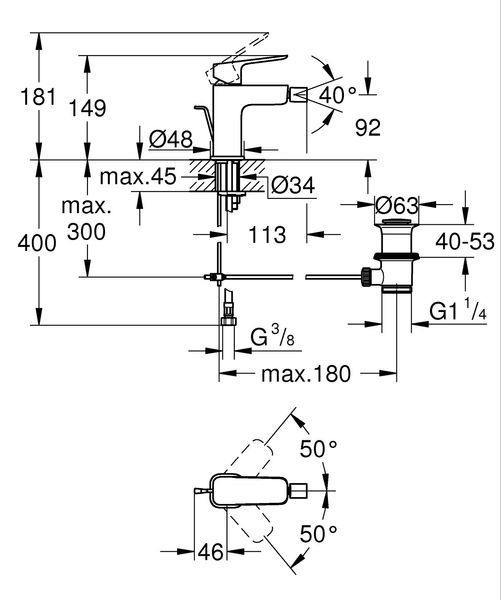 Однорычажный смеситель для биде S-размера Grohe Cubeo (1018102430) 1018102430 фото