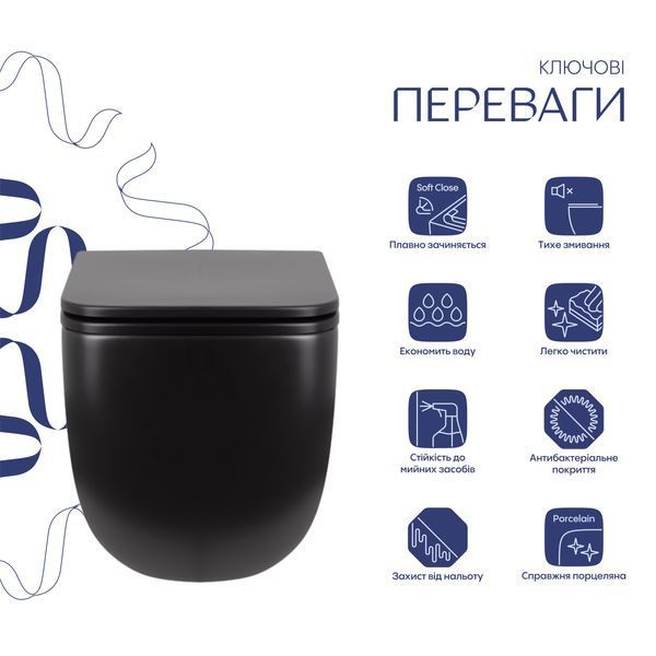 Унитаз подвесной Qtap Gemini безободковый с сиденьем Soft-close QT2533076EUQMB SD00051555 фото