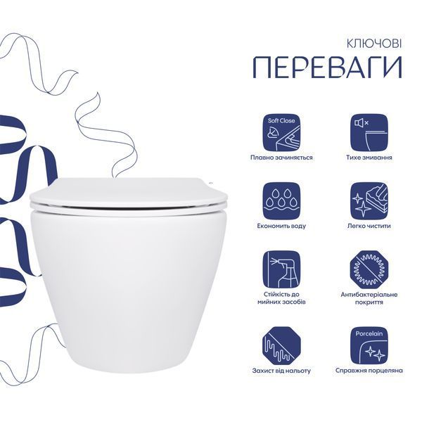 Унітаз підвісний Qtap Jay безобідковий з сідінням Soft-close QT07335175W SD00053467 фото