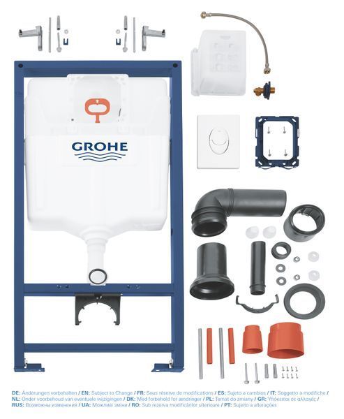 Комплект інсталяції для підвісного унітазу Grohe Rapid SL 3 в 1, висота 1130&ndash;1330 мм, біла пневматична кнопка 38722001 фото