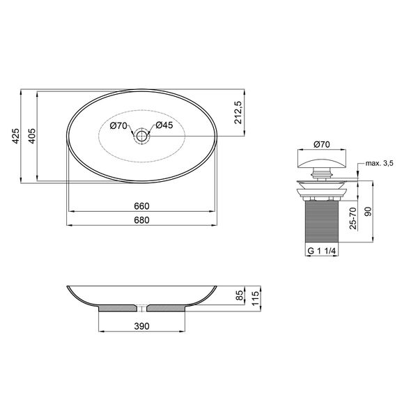 Раковина-чаша Qtap Dove 680х420х120 White с донным клапаном QT0611K160W SD00032981 фото