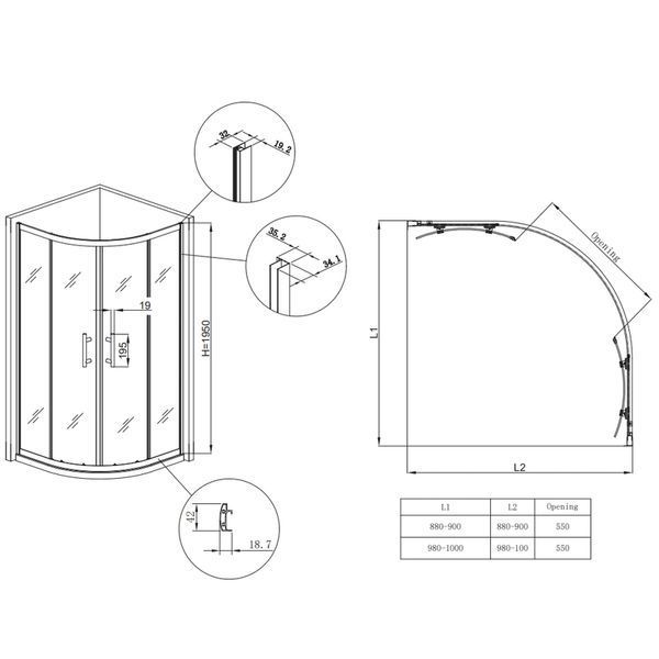 Душова кабіна без піддону Koer SR SC04-90x90x195-TR-12 прозоре скло Easy Clean 5мм Матове золото (KR5681) KR5681 фото