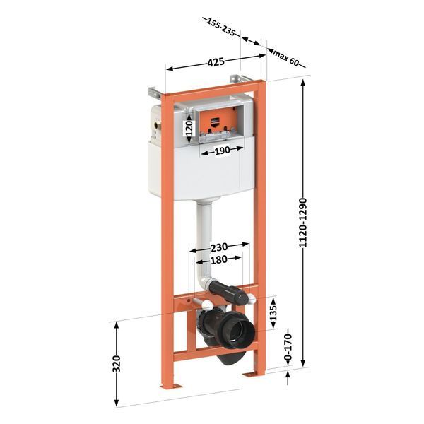 Інсталяція для підвісного унітазу Qtap Nest ST 1120/1290х425х155/235 мм, 18/23 cм QT0133M425 SD00038760 фото