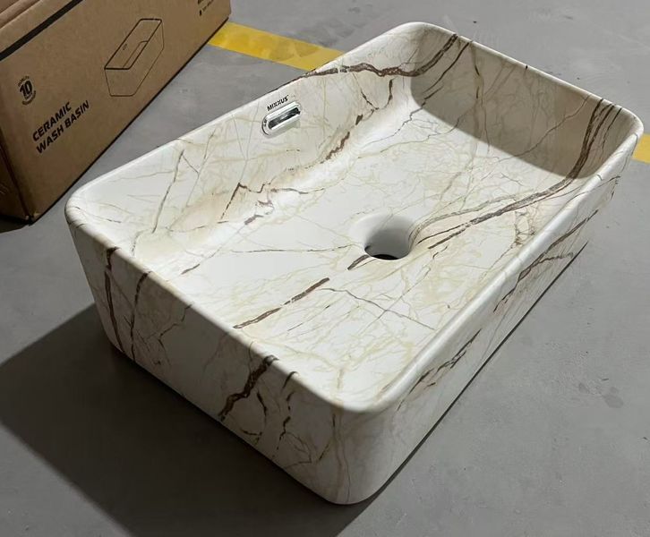 Раковина накладная Mixxus Premium QUADRO-0208 MARBLE 480х315х140mm с переливом (MP6518) MP6518 фото