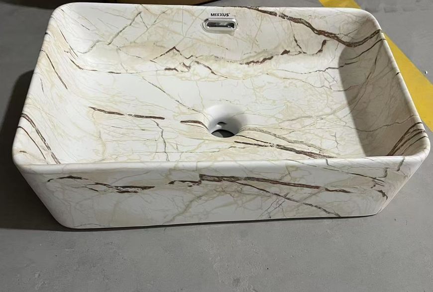 Раковина накладная Mixxus Premium QUADRO-0208 MARBLE 480х315х140mm с переливом (MP6518) MP6518 фото