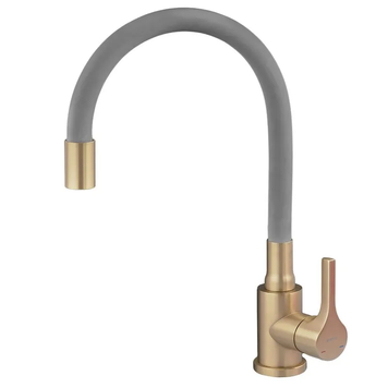 Змішувач для кухні Zerix Rex-011 Brushed Gold Refl.Grey з нерж.сталі (Колір мат.золото+силік.вилив сірий) (ZX6133) ZX6133 фото