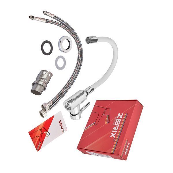 Смеситель для кухни Zerix Rex-011 Chrome Refl.White из нерж. стали (Цвет хром+силик.излив белый) (ZX6129) ZX6129 фото