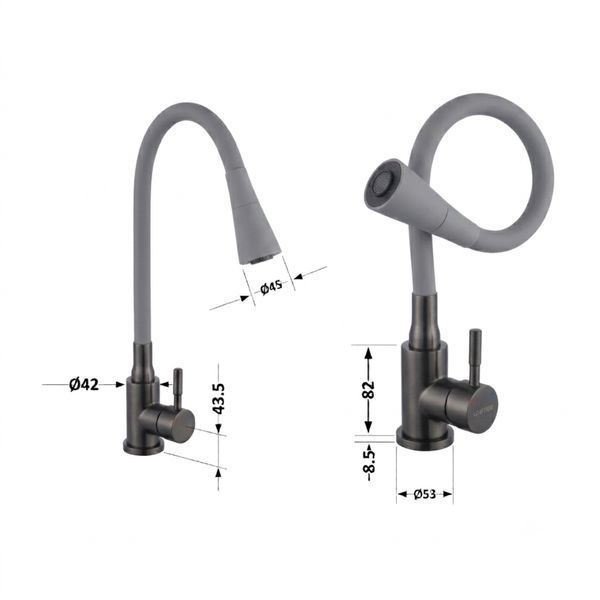 Змішувач для кухні Lidz Aria 015F31 (k35) з гнучким виливом LDARI015F31GGRP49567 Graphite/Grey SD00055691 фото