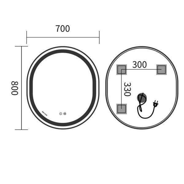 Зеркало Mixxus Premium ELLIPSE MV05-80x70-Reverse WHITE с Led Touch, Anti-fog, димером (3-6,5kK) (MP6645) MP6645 фото