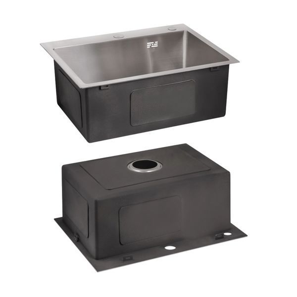 Акционный набор Lidz: мойка H5045 интегрированная Brushed Steel 3,0/1,0 мм + Смеситель Aria для кухни с гибким изливом (k35) Grey SD00057355 фото