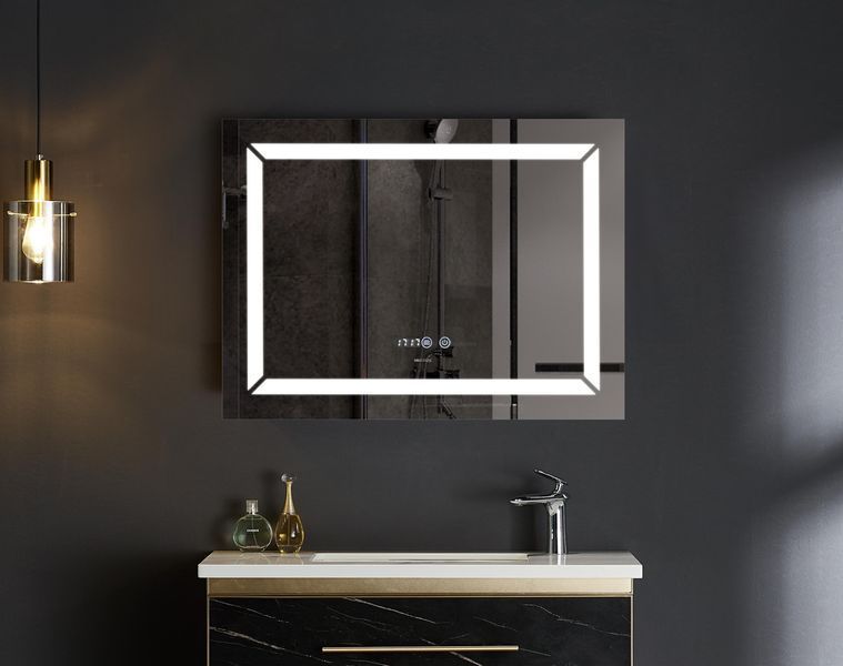 Дзеркало Mixxus LIGHT MR01-80x60 з Led Touch, Anti-fog, димером, регулятором яскравості, годинником (MI5998) MI5998 фото