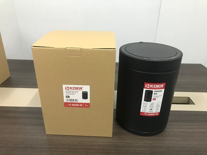 Відро для сміття сенсорне кругле KOER TC-020609-05 9 л (колір чорний) (KR5939) KR5939 фото