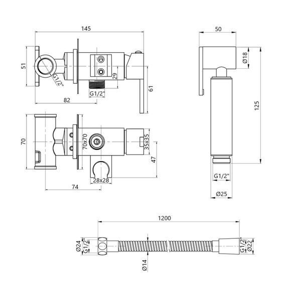 Набор для гигиенического душа Qtap Inspai-Varius прямоугольный QT259710842859NB Black Matt SD00048969 фото
