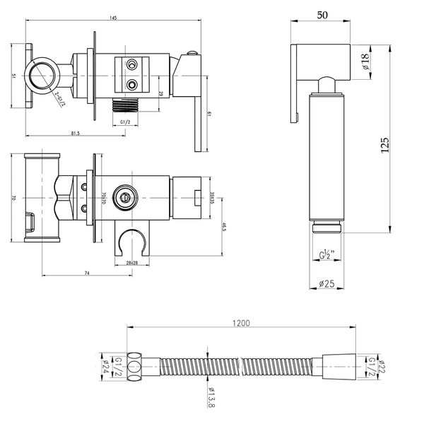 Набор для гігієнічного душу Qtap Inspai-Varius прямокутний QT259710842859NB Black Matt SD00048969 фото