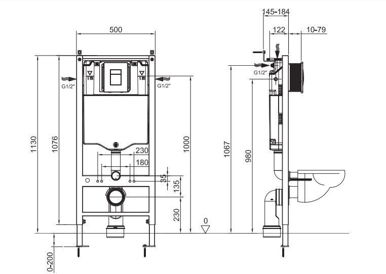 Инсталляция для подвесного унитаза Koer KT-0407 500x126x1150mm, без панели смыва (KR5341) KR5341 фото