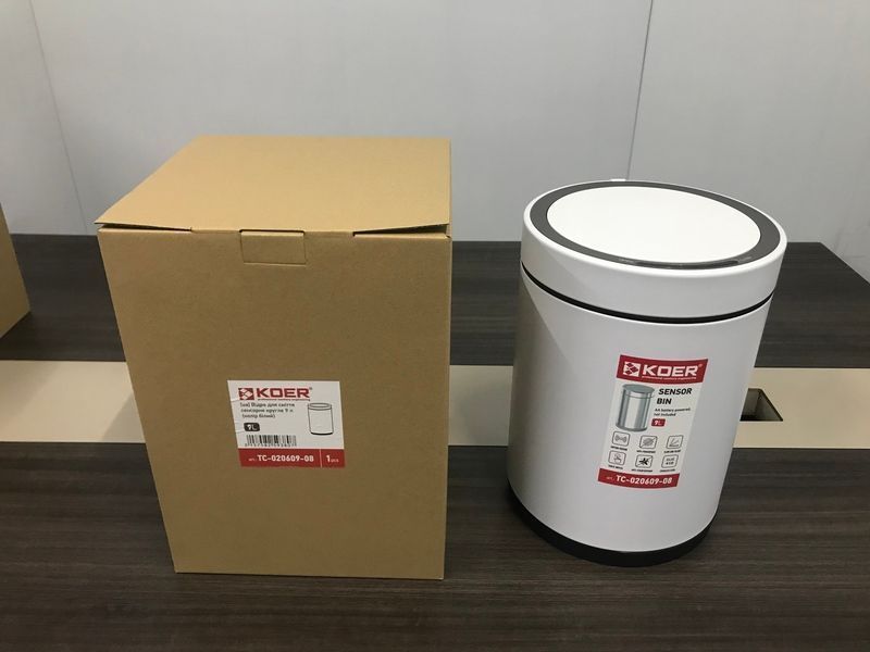 Відро для сміття сенсорне кругле KOER TC-020609-08 9 л (колір білий) (KR5938) KR5938 фото