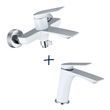 Комплект для ванної кімнати Mixxus Premium DERBY WHITE-CHROME: Змішувач для ванни DERBY 009 EURO + Змішувач для умивальника DERBY 001 NUT MI1513 фото
