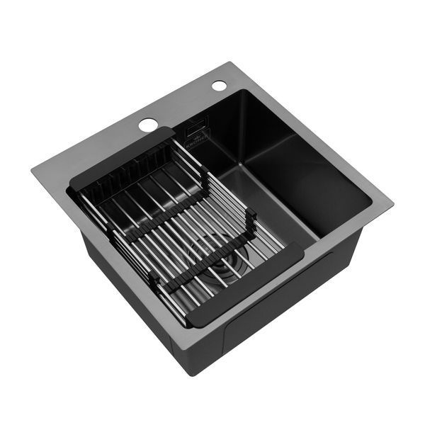 Кухонна мийка Kroner KRP Schwarze &ndash; 4545HM PVD (3.0/1.0 мм), чорна CV033856 фото