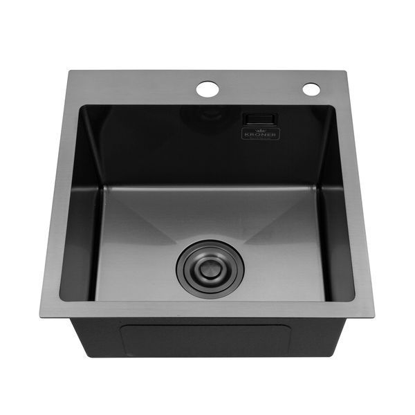 Кухонна мийка Kroner KRP Schwarze &ndash; 4545HM PVD (3.0/1.0 мм), чорна CV033856 фото