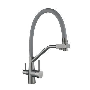 Змішувач для кухні Lidz Aria 020F3 (k35) з гнучким виливом з підключенням для питної води LDARI020F3GGRP49569 Graphite/Grey SD00055693 фото