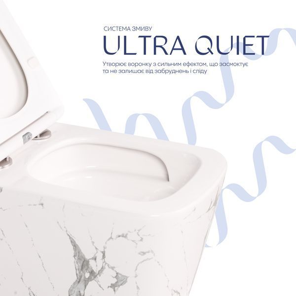 Унитаз подвесной Tern Ultra Quiet 490&times;365&times;325&nbsp;мм, Marble, с сиденьем Slim Duroplast / Soft-close / Quick Release QT17332303ASMR Qtap SD00054291 фото